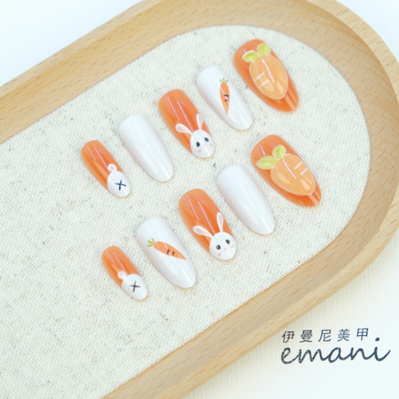 30 Pieces of Easter-Themed Nail Art Decorations, Featuring Exquisite 3D Carrot and White Rabbit Designs, Short Almond-Shaped Press-On Nails 30 Pieces of Easter-Themed Nail Art Decorations, Featuring Exquisite 3D Carrot and White Rabbit Designs, Short Almond-Shaped Press-On Nails