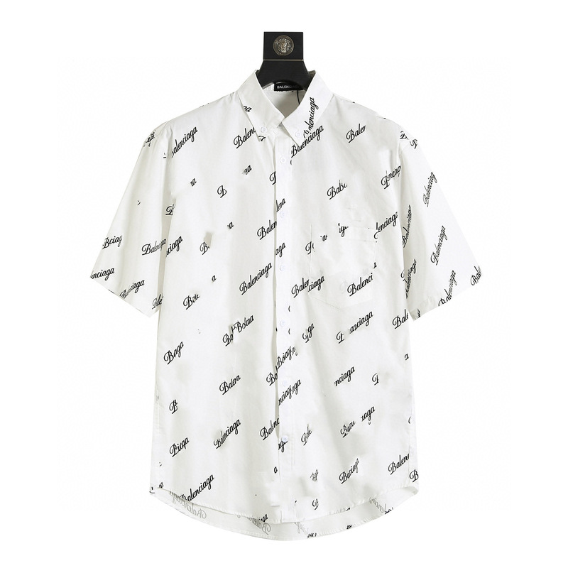 High-End Replacement Label Art Signature Logo Full-Print Bullet Screen Short-Sleeved Shirt Loose High-Weight Micro-Business Exclusive for Cross-Border