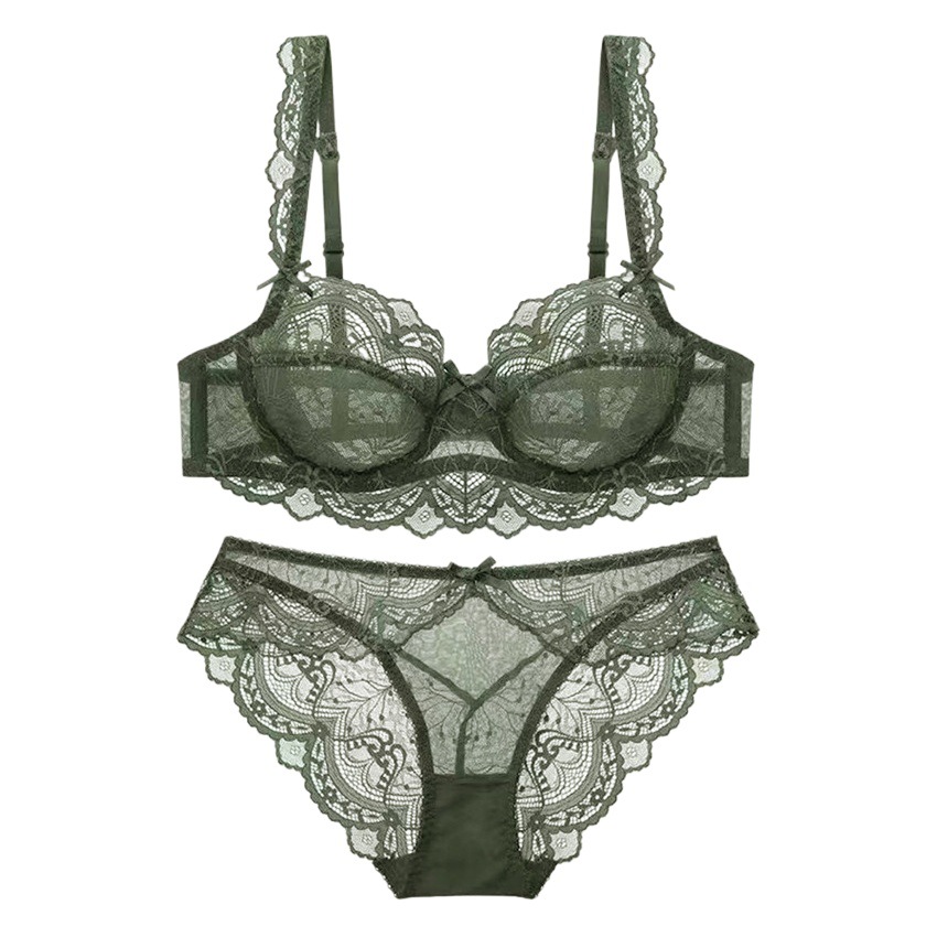 Selección estricta ropa interior traje europeo y americano luz chica sexy pecho grande pequeño encaje transparente anillo de acero sujetador de mujer en stock