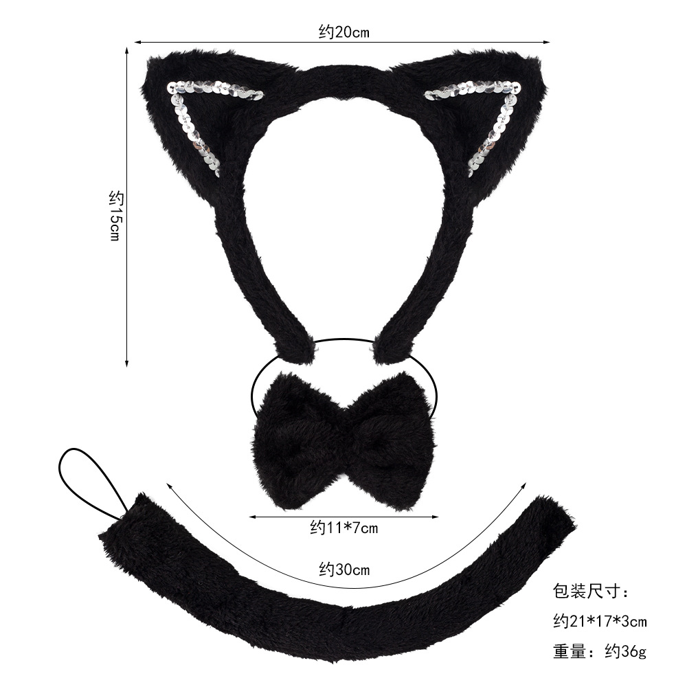 Piel con lentejuelas orejas de gato negro conjunto de tres piezas