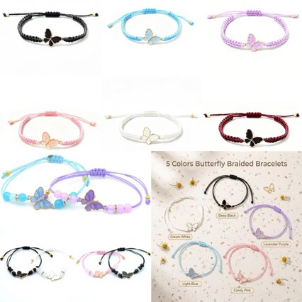 Pulsera Tejida de Mariposa en Aleación de Zinc para Parejas