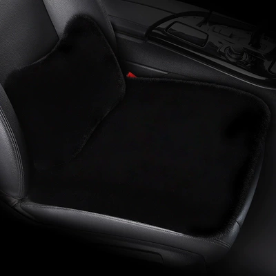 Wool pad | Rabbit Fur Four-Season Universal Seat Cover - black-1-piece-1-waist-pillow