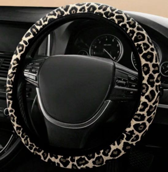 Cotton and Linen Fabric Leopard Print Steering Wheel Cover Without Inner Ring, Suitable for All Seasons, Car Handle Cover, Cross-Border Wholesale, Dropshipping