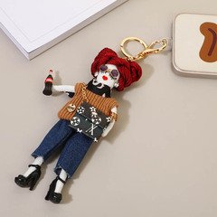 Cross-border fashion girl crossbody bag key chain pendant Korean style cute lady doll car key chain pendant