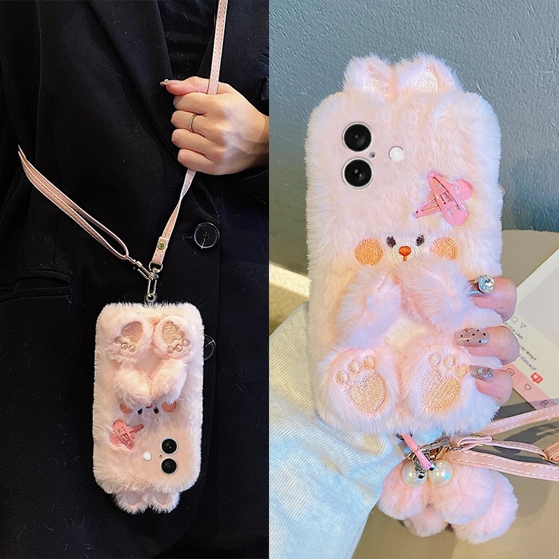 Apple, xiaomi, huawei, compatible iPhone 16, phone case, hairgrip, rabbit, strap, cute protective case, iphone