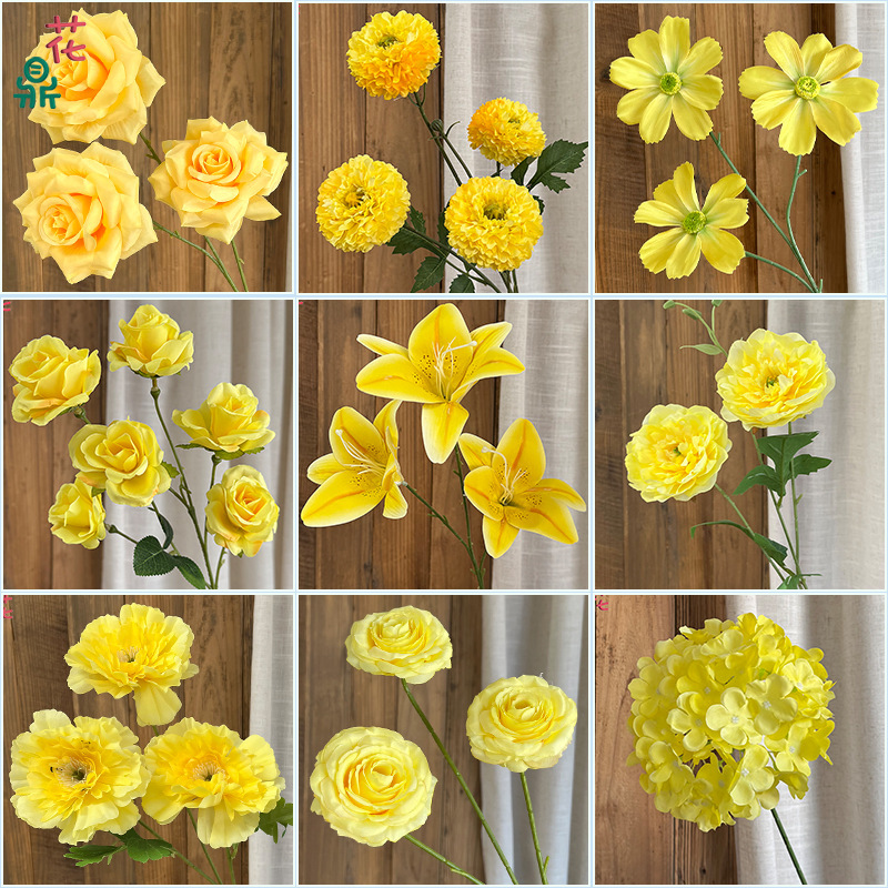 26 Years of Yellow-Themed Floral Materials, Dopamine-Inspired Shop Design Silk Flowers, Shopping Mall Display Props, Photo-Worthy Fake Flowers