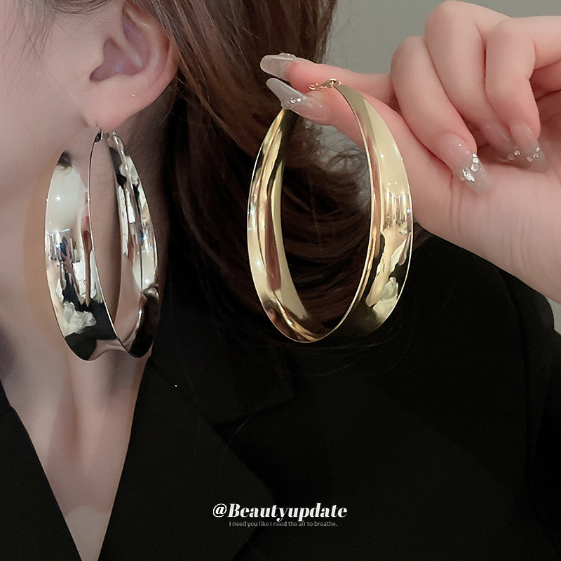 Agujas de plata transfronterizas Pendientes de anillo de sentido premium exagerados europeos y americanos Pendientes de atmósfera de moda Pendientes de lujo ligero Pendientes de temperamento femenino