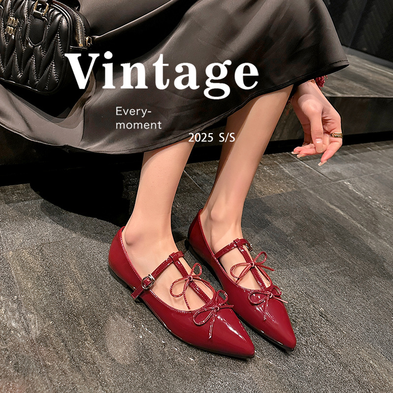 Zapatos Mary Jane planos de punta fina con doble lazo para mujer, ideales para fiestas, al mismo estilo para una noche elegante.