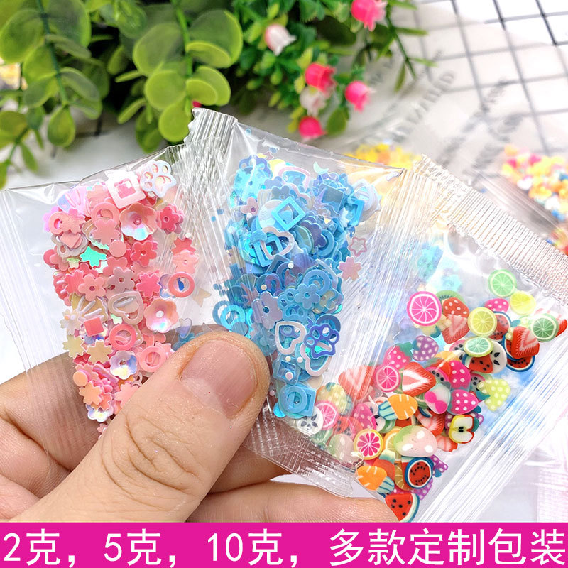 2g & 5g DIY glitter polymer clay beads, sparkling powder, and glitter flakes in various styles.