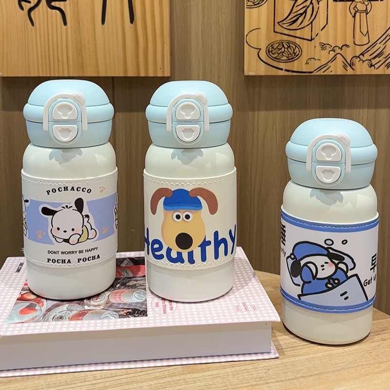 Capacious cartoon handheld children's glass stainless steel with…