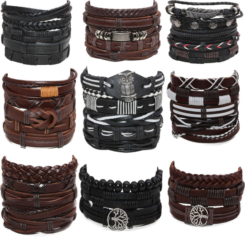 Amazon's Best-Selling Retro Men's Bracelet 5-Piece Set Hand-Woven Cowhide Wax Rope Adjustable Bracelet Bracelet Wholesale Amazon's Best-Selling Retro Men's Bracelet 5-Piece Set Hand-Woven Cowhide Wax Rope Adjustable Bracelet Bracelet Wholesale