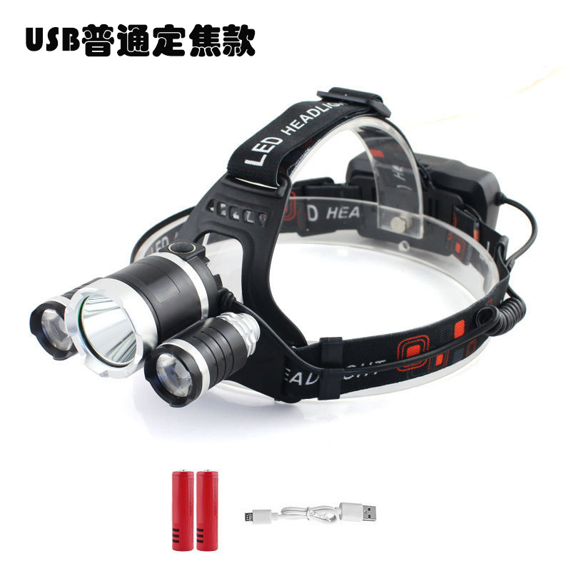 Transfronteriza de enfoque giratorio fuerte luz 3LED Faro de alta potencia de iluminación al aire libre lámpara de pesca nocturna carga T6 faro