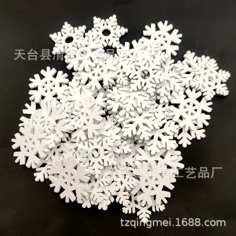 35mm5 copo de nieve blanco piezas de madera mezcladas regalos de Navidad madera hueca decoración de año nuevo 100 pc/bolsa