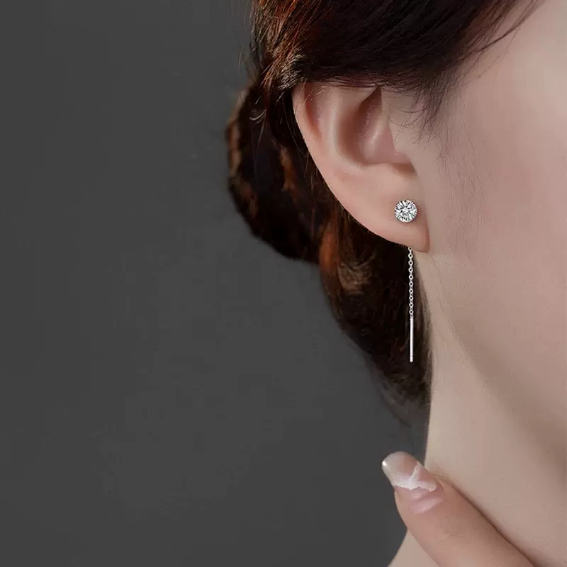贝希银饰s925锆石流苏耳线气质小众设计感耳环纯银耳饰女