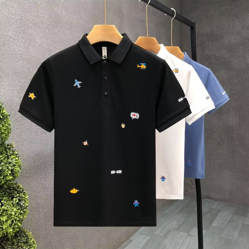 Men's Short Sleeve Polo Shirt 2025 Summer Quick-Dry Ice Silk Trendy Casual Youth T-Shirt with Stand Collar