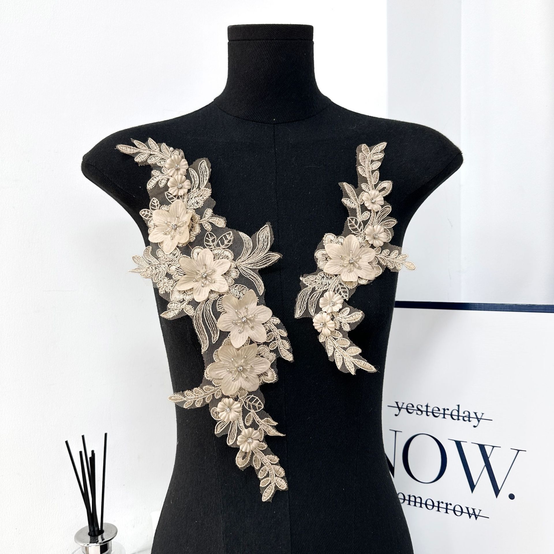 encaje ropa hecha a mano material de decoración bordado tridimensional encaje flores hojas textura accesorios de ropa al por mayor image 8