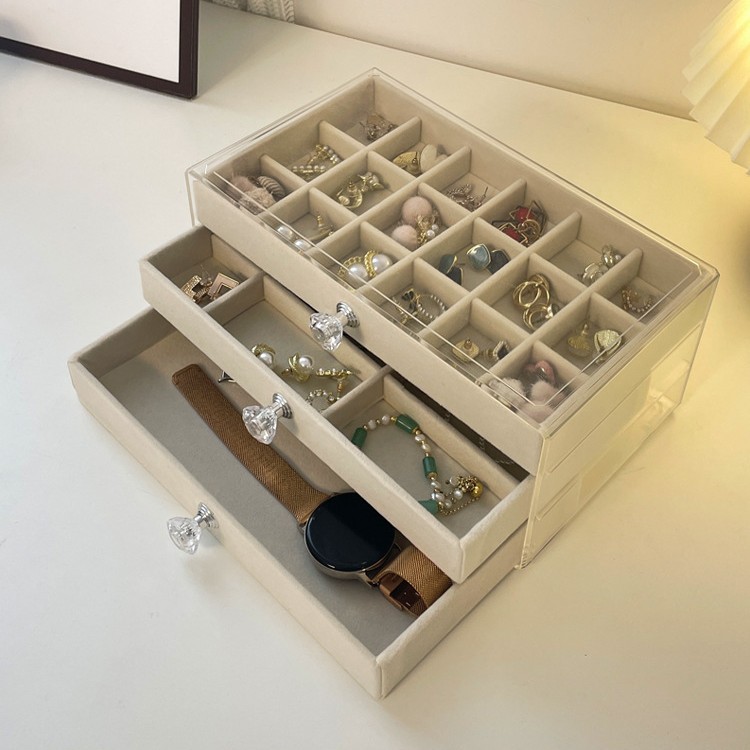 Caja de almacenamiento de joyas anti-oxidación pendientes collar franela acrílico de gama alta exquisita caja de joyería artefacto