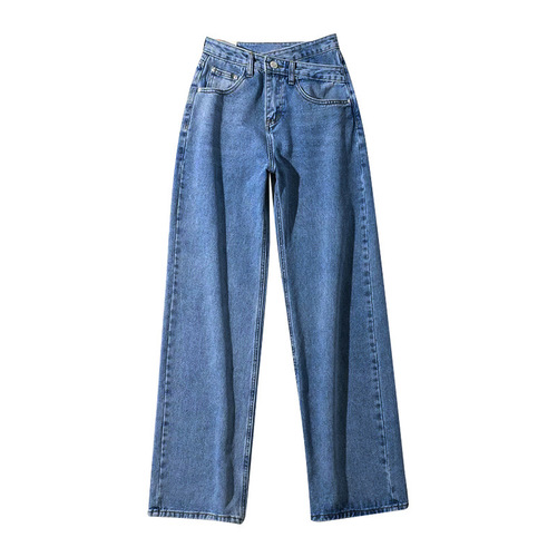 Jeans women's irregular cross new style retro high waist summer loose straight leg slimming drape wide leg floor mopping pants