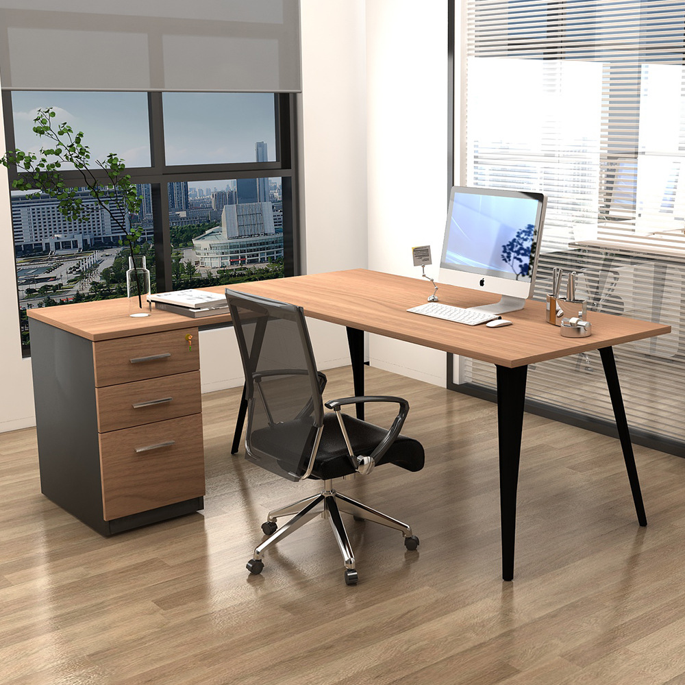 Mesa de jefe, mesa de presidente, mesa de gerente simple, mesa de clase moderna con gabinete lateral, mesa de jefe, fábrica de muebles de fuente