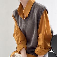 2024新款搭配衬衫叠穿毛衣外穿马夹女式秋款韩国v领针织马甲背心