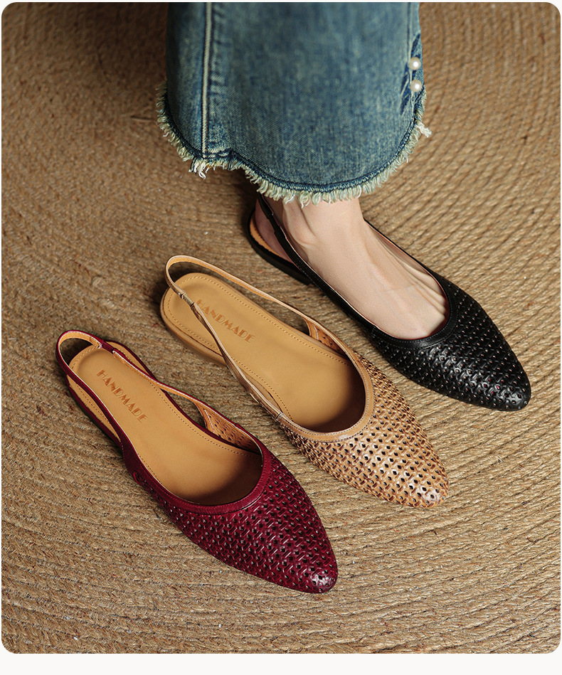Sandal nữ da bò mũi kín quai sau đế bệt phong cách Hàn Quốc — đen chi tiết 1