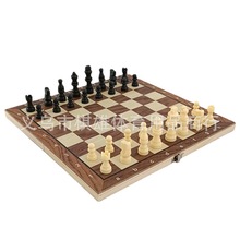 厂家直销欧美热销款高档贴纸3合1国际象棋套装 木质折叠国际象棋