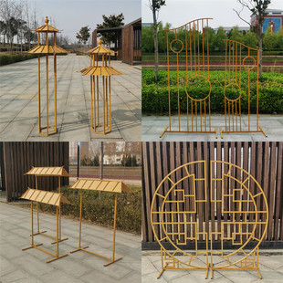 New Wedding Props Chinese-style Hexagonal Happy Pavilion Pavilion Pavilion Cabin Road-guiding concentric circle ornaments Mingxin Moon Reflecting Screen Wall