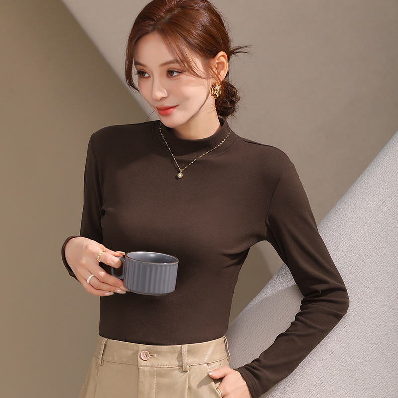 半高领蚕丝蛋白养肤打底衫女内搭秋冬季纯色百搭长袖德绒保暖衣女|undefined