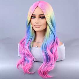 欧美热销女士cos中分刘海假发女Hair头顶粉色头套跨境批发化纤Wig