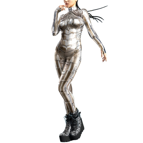 2024 New Cross-Border European & American Style Cool 3D Digital Print Buckle-Handed Jumpsuit Tight-Fit Women's Cosplay Costume