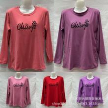 2025春秋女士单面德绒圆领T恤中老年妈妈装长袖打底衫植绒上衣