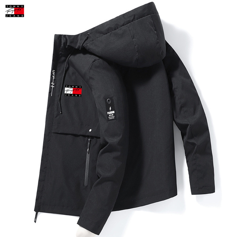Tommy Cross-Border Men's Casual Jacket Spring and Autumn Trendy Hooded Jacket Outdoor Sun Protection Clothing Men's Ready Stock