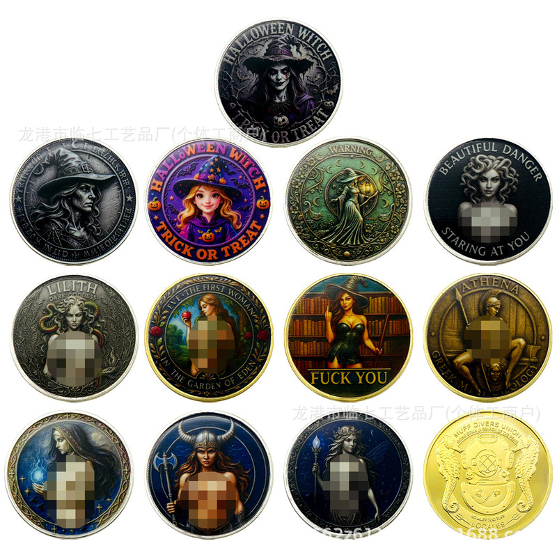 Cross-Border Piratc Girls Commemorative Coins, Witch's Deer Magic Night, Lucky Coins, Wanderer Challenge Coins