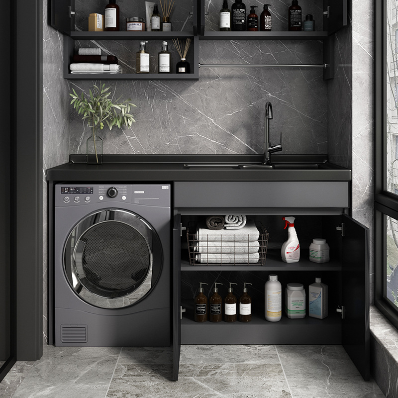 Balcón lavadora socio integrado gabinete combinación espacio de baño lavabo de aluminio mesa de lavado con lavadero fregadero
