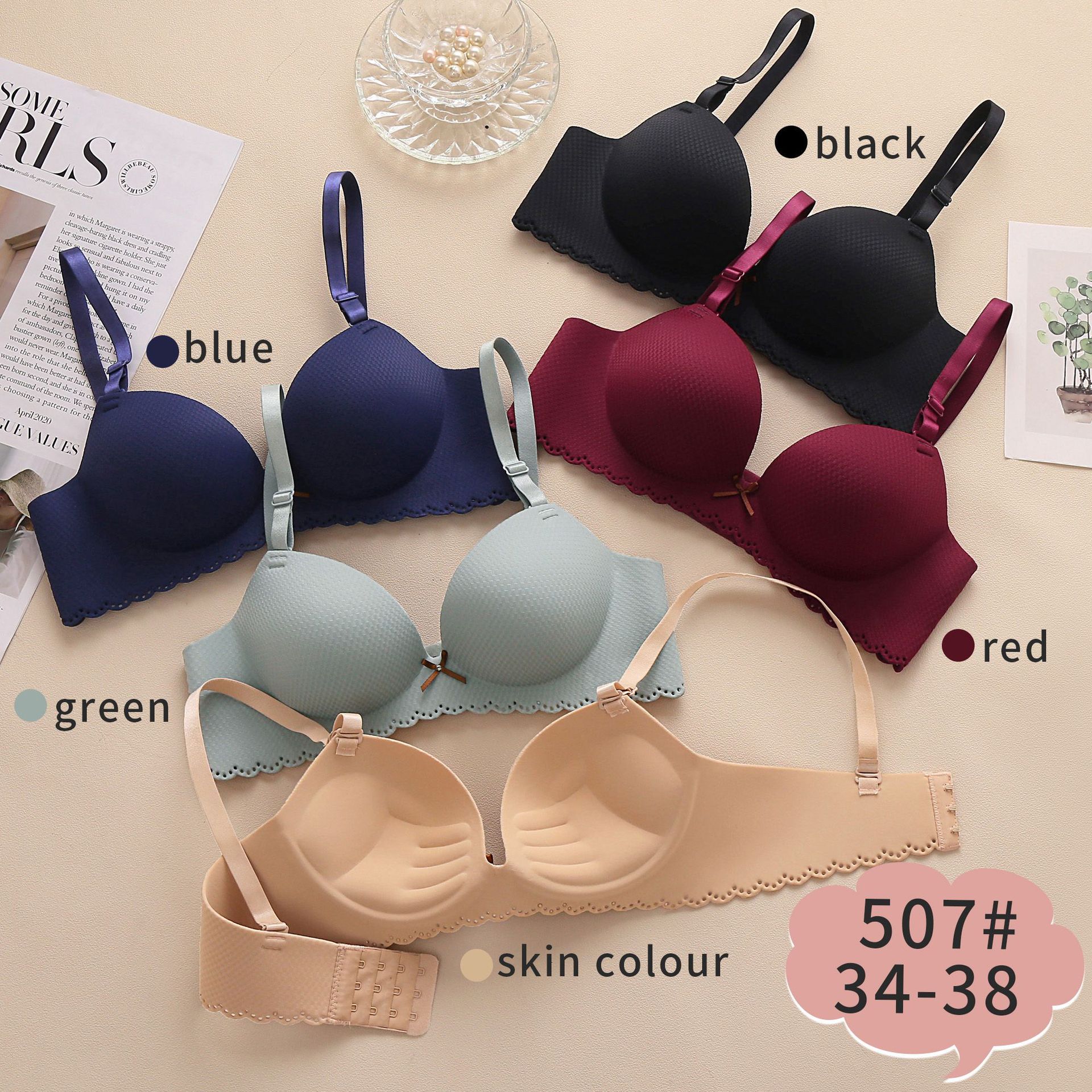 高品质507文胸外贸外单跨境东南亚一片式调整型无钢圈上托内衣女