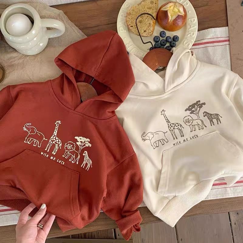 Cotton Sweatshirt for Boys and Girls 2026 Spring and Autumn New Style Hooded Top for Toddlers and Kids, Stylish Cartoon Children's Jacket