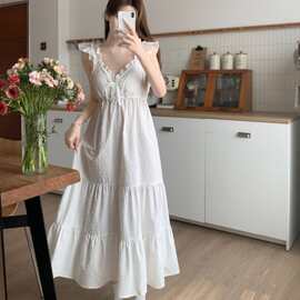 韩国ins女士夏季吊带睡裙新款睡衣荷叶边可外穿提花家居服批发女