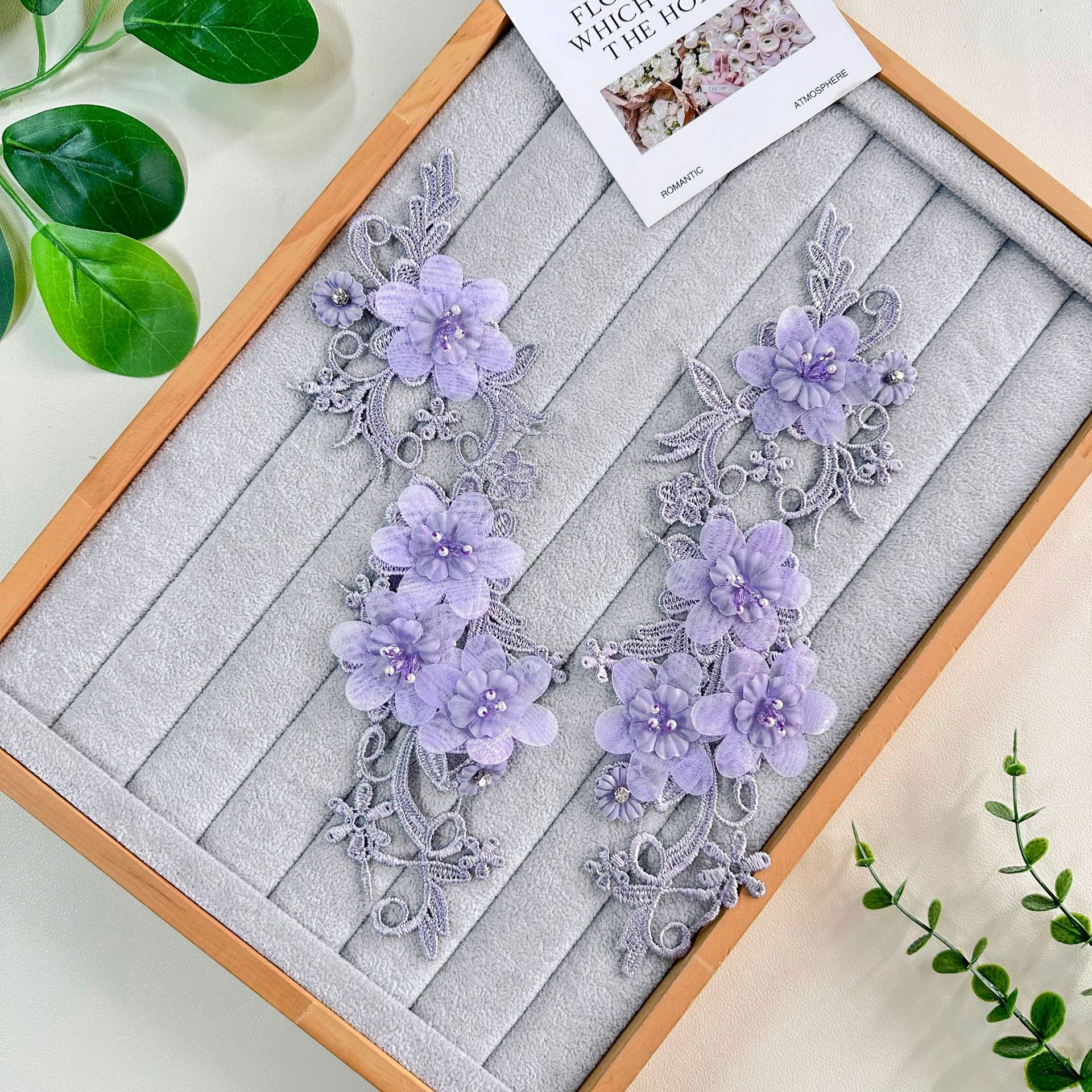 Flores de encaje hueco tridimensional blanco encaje de bordado de costura floral vestido vestido vestido de baile decoración