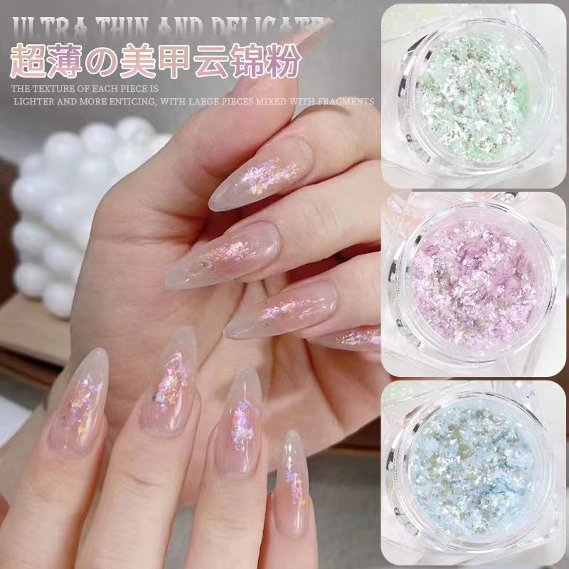 Internet celebridad nuevo ultrafino uñas arte brocado en polvo lentejuelas brillo caja del Tesoro flash gradiente polvo mezclado uñas arte joyería al por mayor