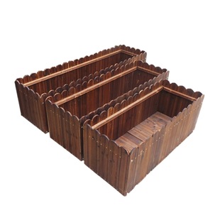 Anticorrosive Wood Flower Box Extra Large Rectangular Flower Pot Balcony Vegetable Pot Carbonized Solid Wood Fence Planting Box Succulent Flower Trough