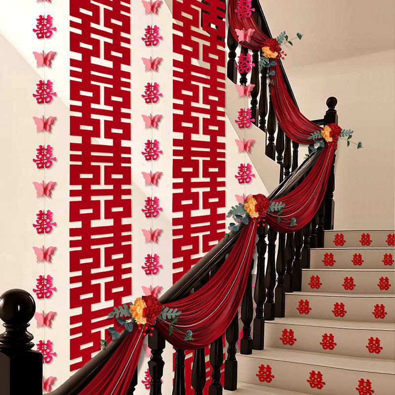 Men's Pendant Wedding Room Decoration Set Wedding Supplies New House Bow Women's Stair Handrail Decoration Garland