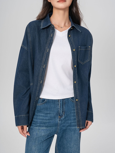Blue denim shirt, women's clothing wholesale new autumn and winter loose coat, top, long sleeves