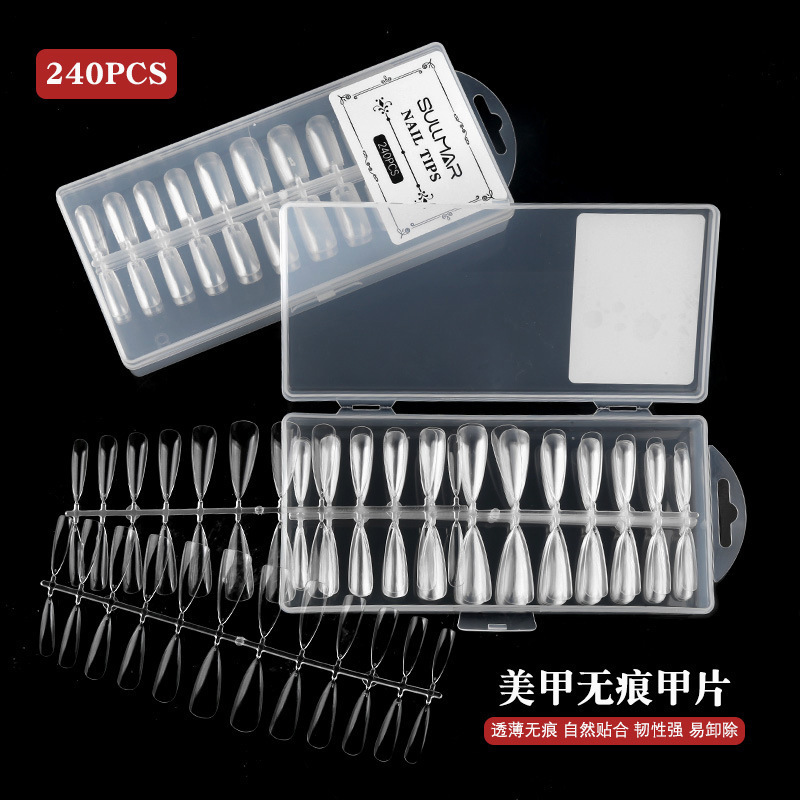 Thin Transparent Water Drop Nails Japanese Style Foldable Seamless Full Stickers Without Engraving and Grinding Long Almond Pointed Trapezoidal Nails 240 Pieces Manicure Thin Transparent Water Drop Nails Japanese Style Foldable Seamless Full Stickers Without Engraving and Grinding Long Almond Pointed Trapezoidal Nails 240 Pieces Manicure