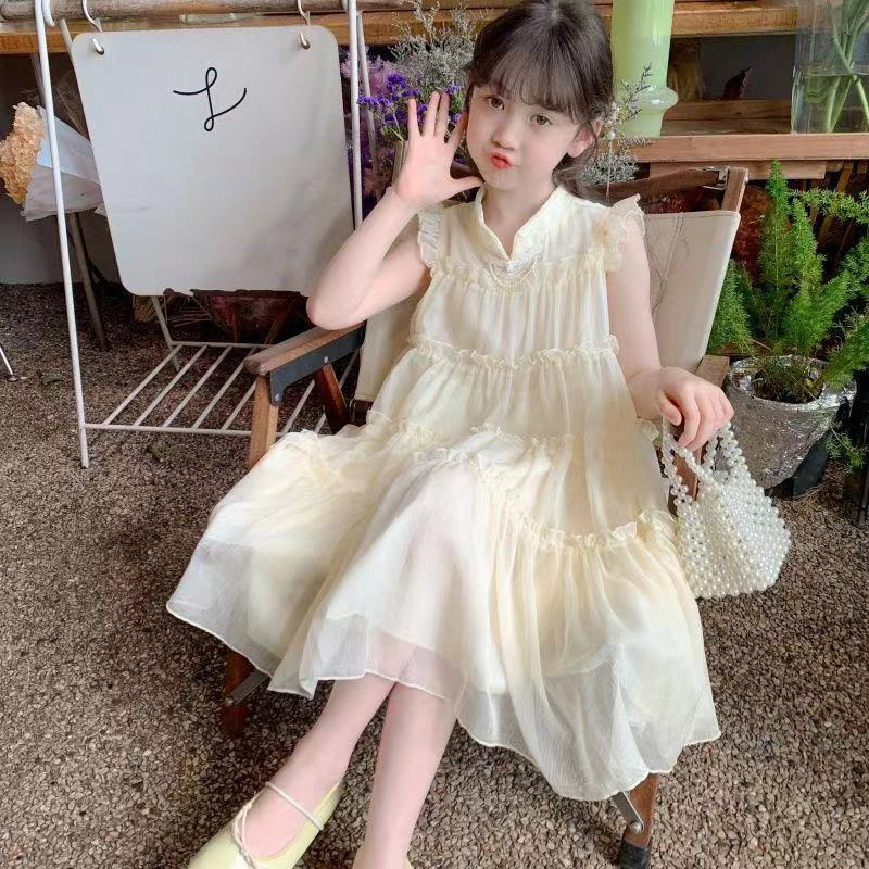 Girls dress Summer 2025 New Online Popular Western Style Summer Dress Girls Cheongsam Dress Children Princess Dress Children's Wear