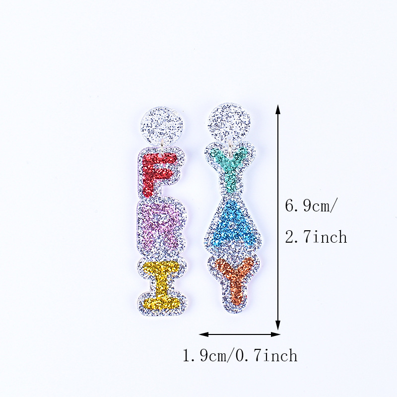 15g Weight Drop Earrings Classification 1 Pair Quantity Holiday, Daily Occasion Acrylic Material Letter Pattern Women's Gender Printing Design Simple Style, Classic Style Style 1 Pair Simple Style Classic Style Letter Printing Arylic Drop Earrings 5