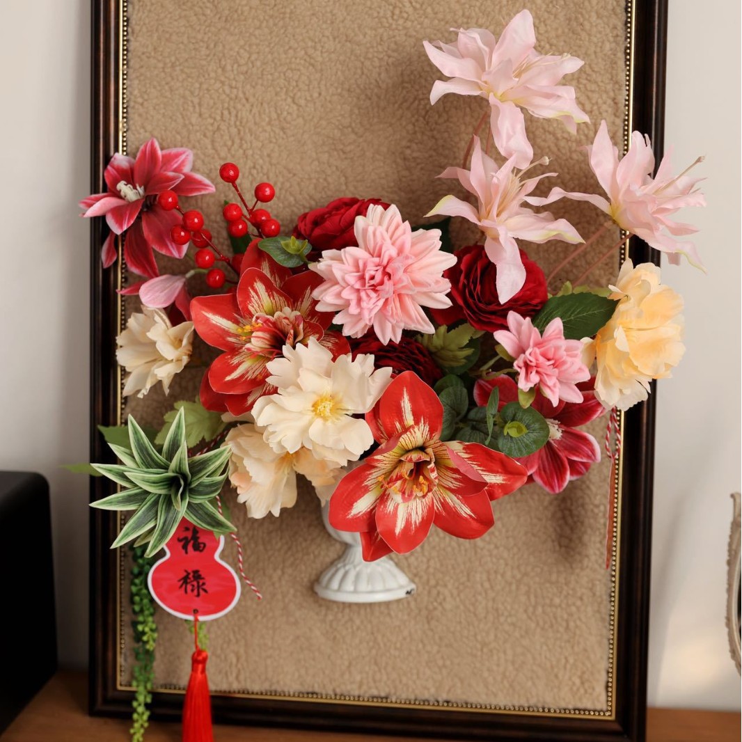 설맞이 꽃 장식 액자/장식품 중국 홍색 완제품 60*40cm (휴대용 가방, 카드 포함)