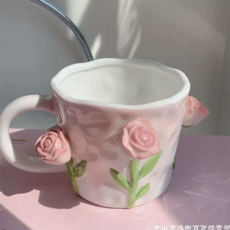 Кружка из керамики с Tulip Girl Heart Hand роспись Tulip Tully S трёхмерная цветочная текстура Girlfriend марка чашка