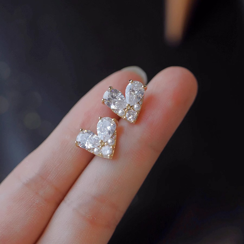 Pendientes de botón con circonitas y perlas joyas para mujer_voghion.com