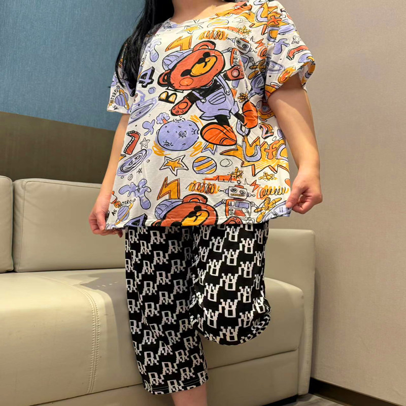 2024 New Pajamas Women's Summer and Autumn Korean-style Short-sleeved Capri Pants Sweet Printed Pullover Outer Wear Home Clothes