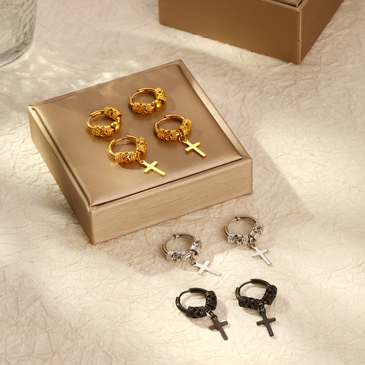 Pendientes Totem con Patrón de Dragón Europeo y Americano para Hombre y Mujer, Pendientes de Acero Inoxidable, Colgantes, Cuentas Redondas, Estilo Geométrico Chino, Venta al por Mayor